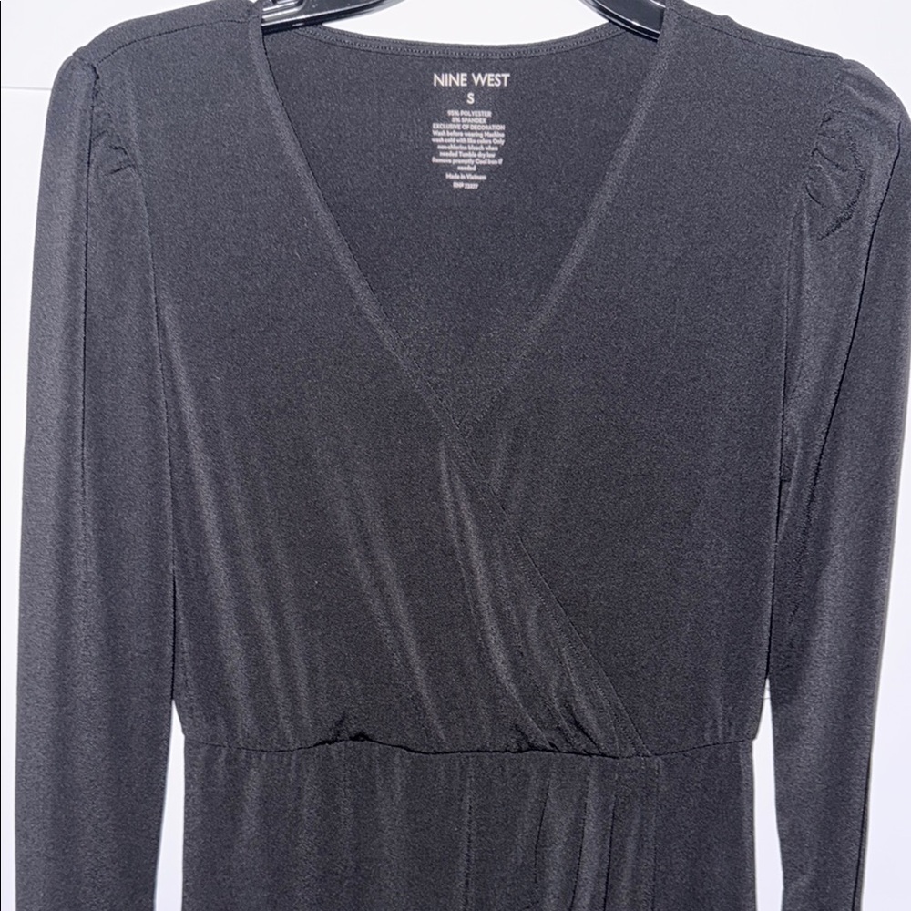 Nine West Black Long Sleeve V-Neck Cocktail Dress - Picture 3 of 7